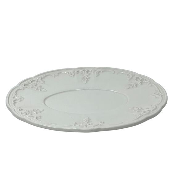Elios Ceramiche ECM3 White Embossed Oval Plate 10×7.5″ Italy Discontinued EUC - Picture 2 of 7